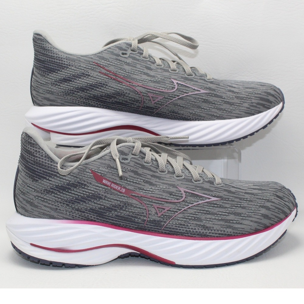 Mizuno Wave Rider 28 Womens‎ 12 Running Shoes Grey Pink J1GD240324 Enerzy nxt